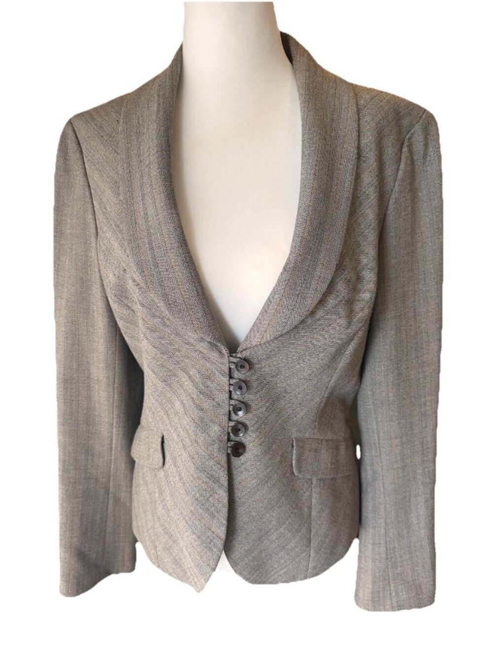 Classiques Entier Gray Striped Blazer Sz 8 Classic Tailored Unique Buttons